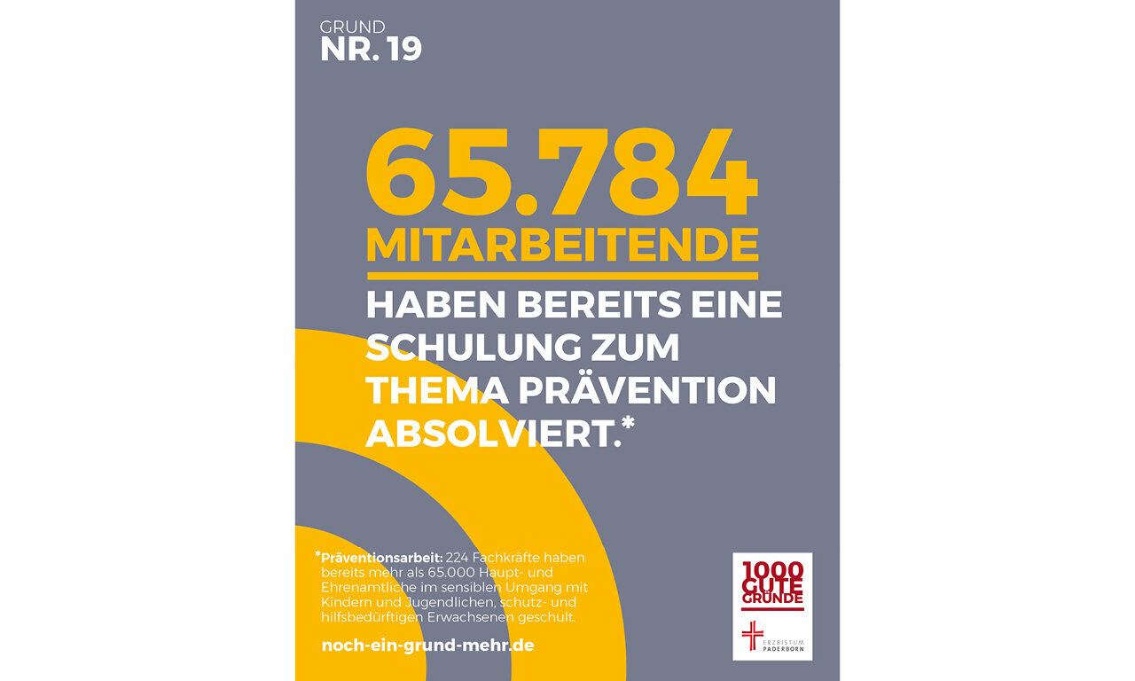 Plakat mit Grund Nr. 19: 65.784 Mitarbeitende haben bereits eine Schulung zum Thema Prävention absolviert.