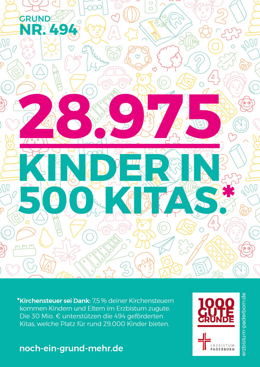 Spielzeug-Wimmel-Hintergrund mit Text: 28.975 Kinder in 500 Kitas.