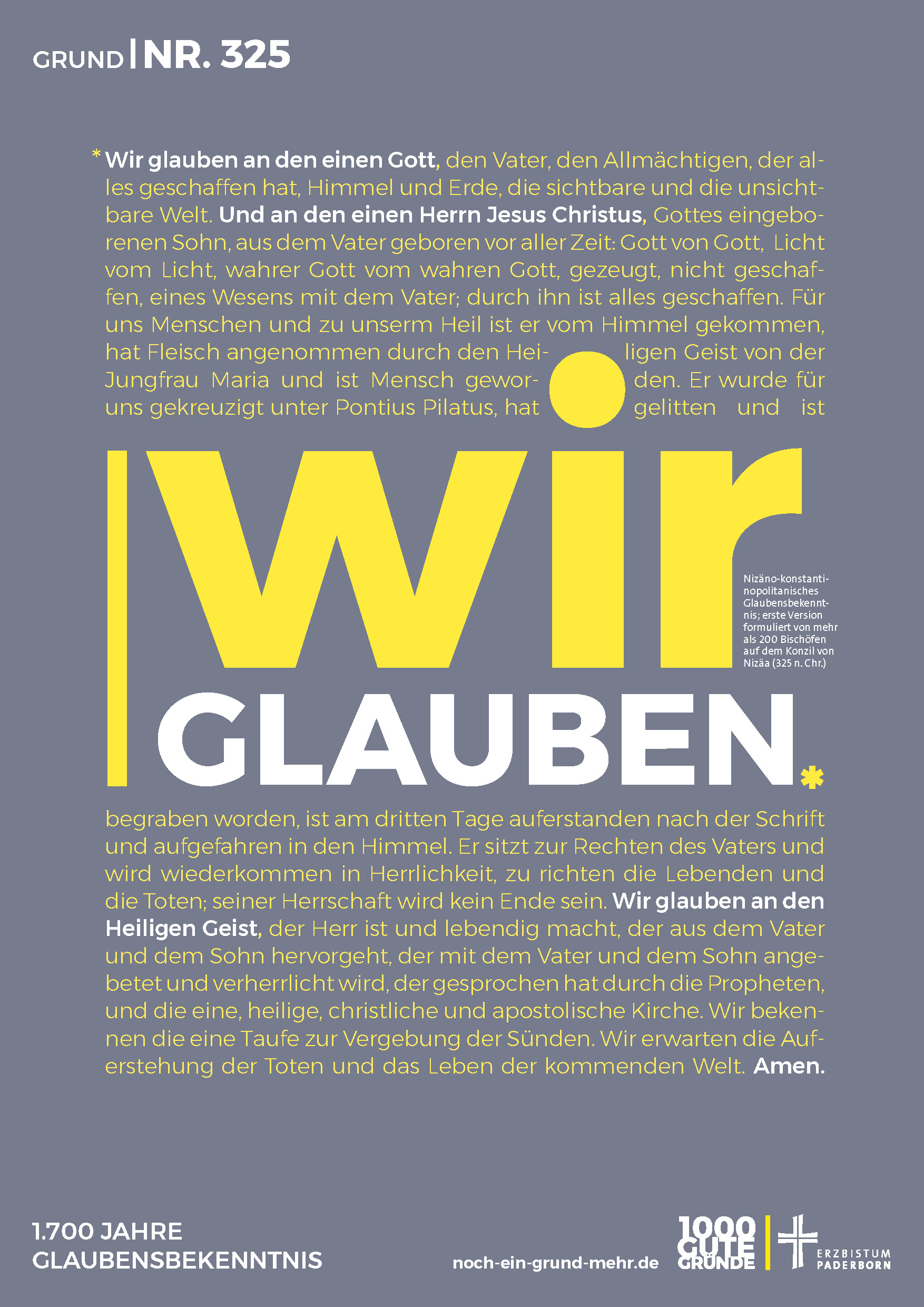 Plakat Motiv Glaubensbekenntnis Grund Nr. 325: Wir glauben. 1.700 Jahre Glaubensbekenntnis