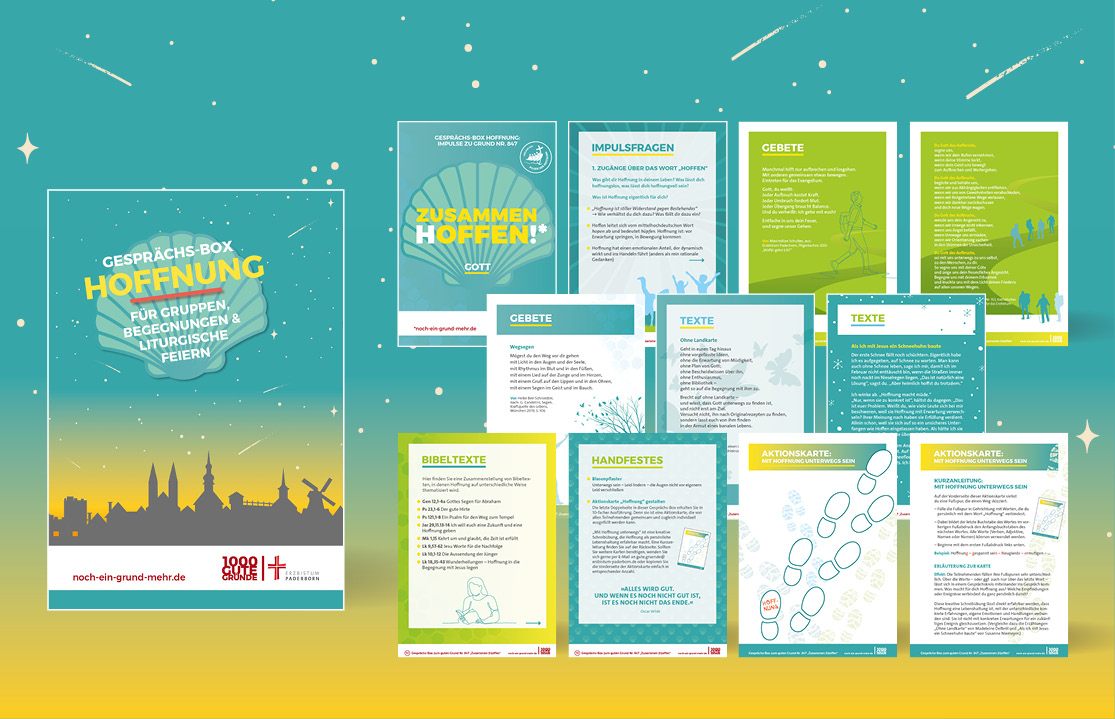 Inhalte: Impulsfragen, Gebete, Texte, Handfestes, Aktionskarten