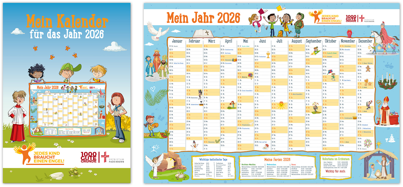 Kalenderposter mit katholischen Feiertagen und Ferien im Erzbistum Paderborn